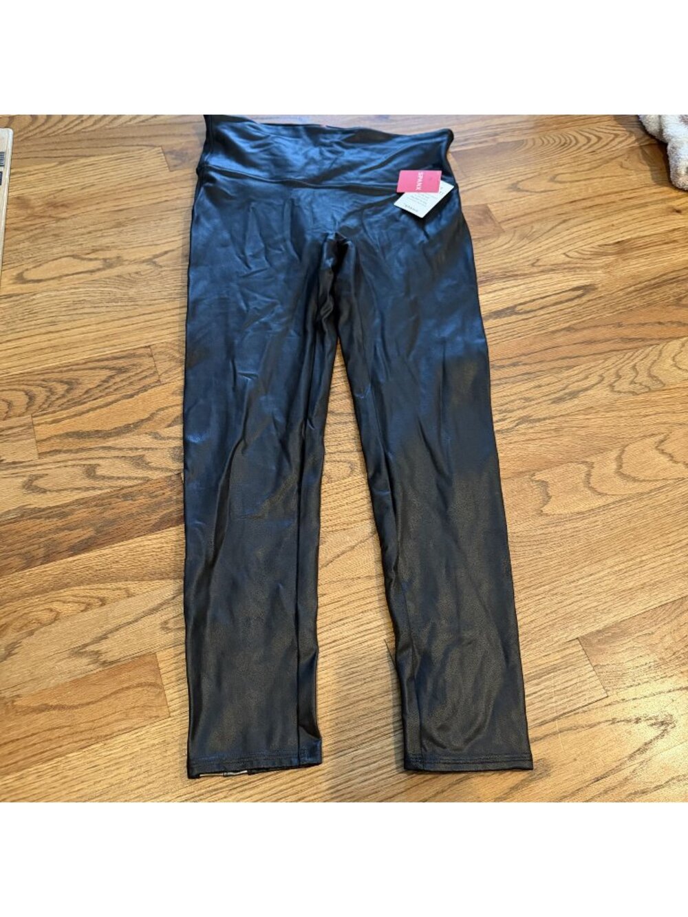 Spanx Womens Large Leggings Faux Leather New Large Metallic Track Stripe